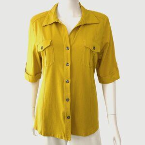 Style & Co Women Camp Style Blouse Yellow Mustard Size L